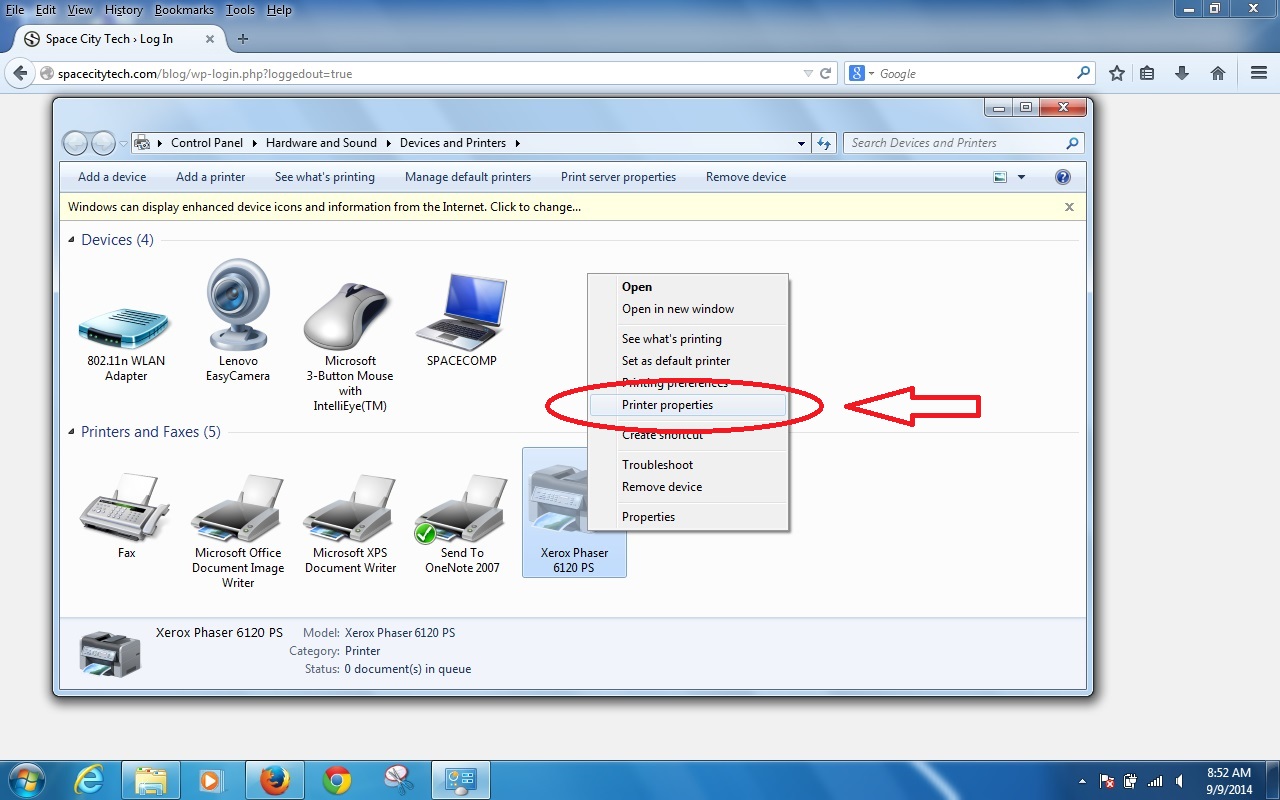 change printer port windows 7